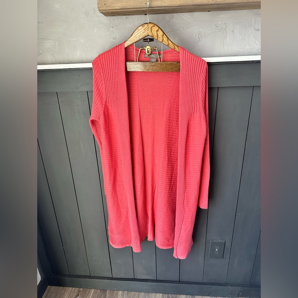 Alexandra + Oak Coral Clay Pot Cardigan‎ Size Large Open Front Ribbed Sweater